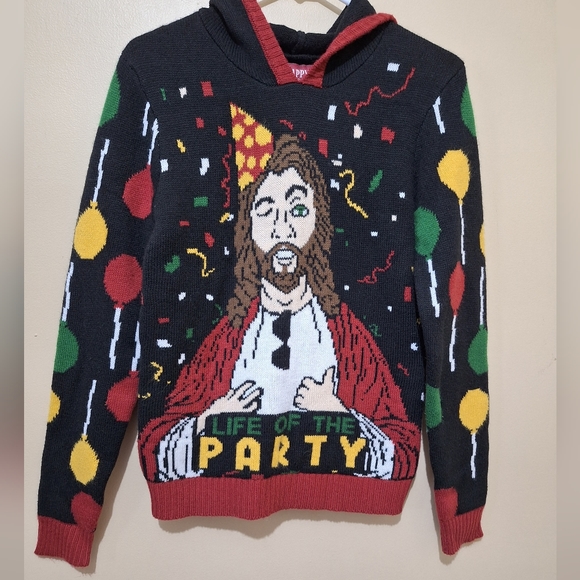 West 49 Jesus Life Of The Party Birthday Hooded Christmas Sweater - Picture 1 of 6